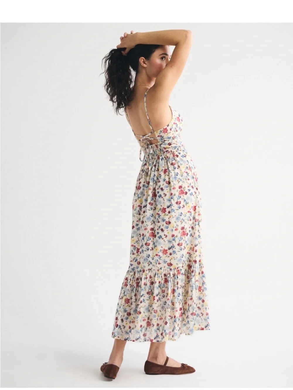 NWT Abercrombie & Fitch Bra-Free Tie-Back Flowy V-Neck Maxi Dress